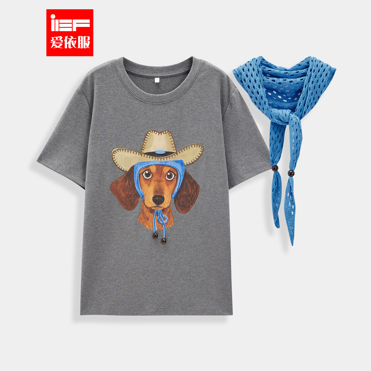 IEF/爱依服2025秋季新款美式时尚小众设计感印花通勤百搭T恤上衣