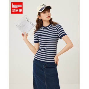 IEF/爱依服2025春季新款韩系风简约条纹显瘦休闲通勤百搭毛织上衣