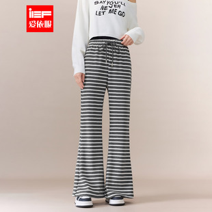 IEF/爱依服裤子2026春季新款韩版时尚休闲风条纹显瘦修身喇叭裤