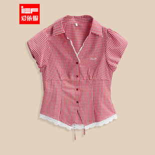 甜美减龄少女风设计感格子显瘦衬衫 新款 上衣 爱依服2026夏季 IEF