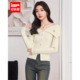 新款 IEF 爱依服2025秋季 性感小女人气质露肩绑带设计感毛织上衣