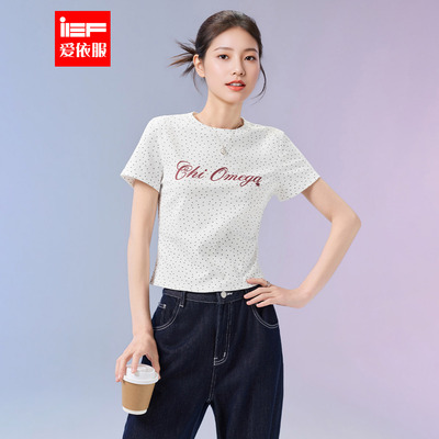 IEF/爱依服2026春季新款休闲度假纯欲修身女孩子气波点女短袖T恤
