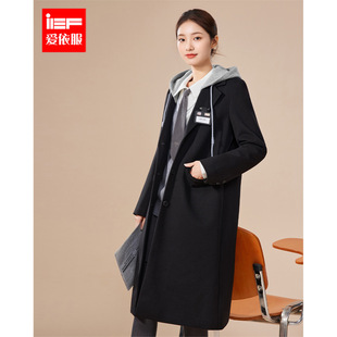 韩版 新款 日常通勤百搭连帽学院风呢绒长外套 爱依服2025冬季 IEF