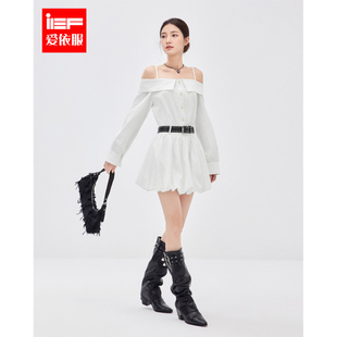 甜酷设计感辣妹气质一字肩收腰连衣裙 新款 IEF 爱依服裙子2026春季