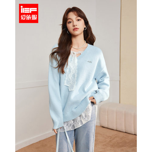 IEF/爱依服2025冬季新款法式纯欲风蕾丝花边设计百搭毛织中上衣