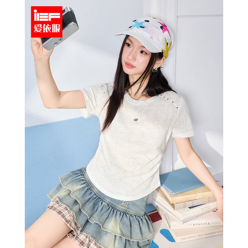 IEF/爱依服短袖上衣2026夏季新款美式时尚小众设计感休闲百搭T恤
