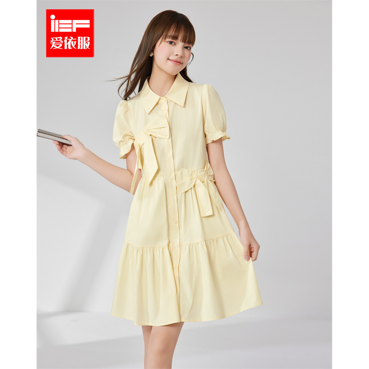 IEF/爱依服连衣裙2025夏季新款韩系甜美减龄少女风通勤百搭衬衫裙