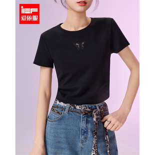 通勤休闲甜酷设计感绑带收褶百搭短款 新款 T恤 爱依服2026夏季 IEF