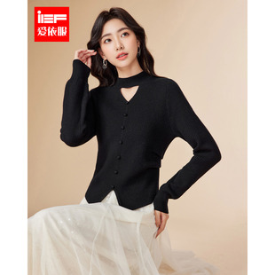 IEF/爱依服2025冬季新款法式温柔风半高领镂空设计感毛衣女加绒