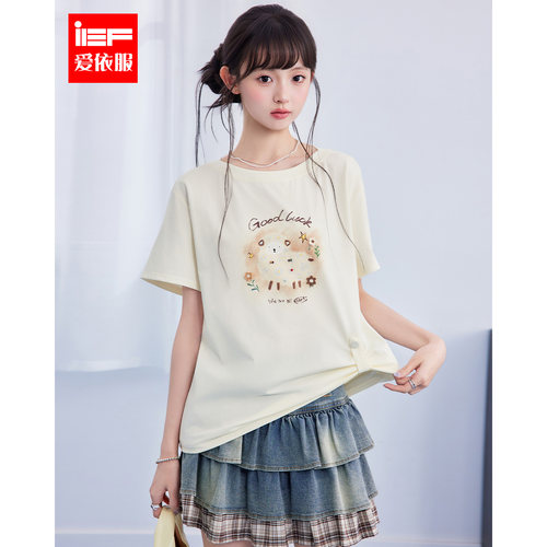 IEF/爱依服2026夏季新款韩系时尚休闲甜美日常百搭设计感印花T恤