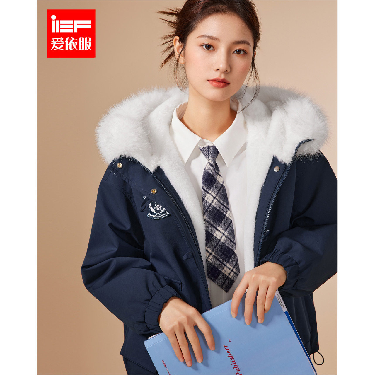IEF/爱依服2025冬季新款韩版小众设计感工装风加绒加厚保暖外套