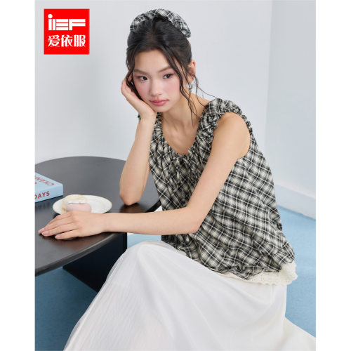 IEF/爱依服2026夏季新款韩系甜美软妹文艺清新设计感格子背心上衣