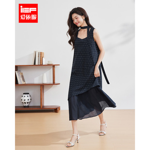 IEF/爱依服2026夏季法式优雅时尚假两件波点连衣裙中长款淑女裙子