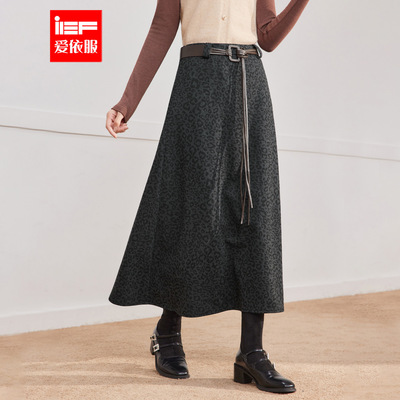 IEF/爱依服半身裙2025秋冬新款美式成熟通勤气质设计感豹纹单裙