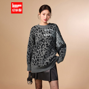 甜酷个性 美式 辣妹气质休闲宽松毛织中上衣 爱依服2025秋冬新款 IEF