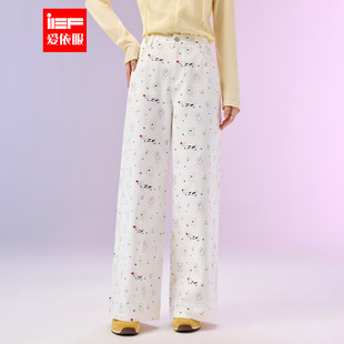 IEF/爱依服裤子2026春季新款美式时尚休闲卡通印花显瘦百搭阔腿裤
