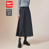 韩版 IEF 爱依服半身裙2025秋冬新款 文艺复古风设计感格子百搭单裙
