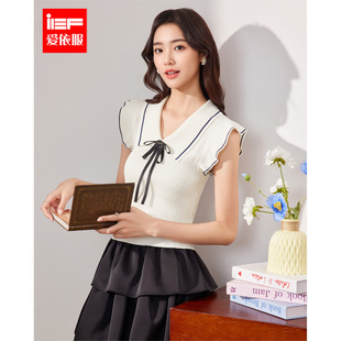 修身 IEF 甜美少女风减龄飞飞袖 法式 毛织上衣 爱依服2026春夏新款