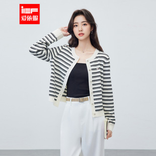IEF/爱依服上衣2026春季新款韩版时尚休闲通勤气质条纹毛织外套