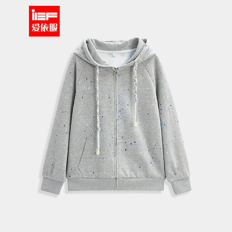 IEF/爱依服2025秋季新款韩系休闲运动风设计感宽松百搭卫衣外套