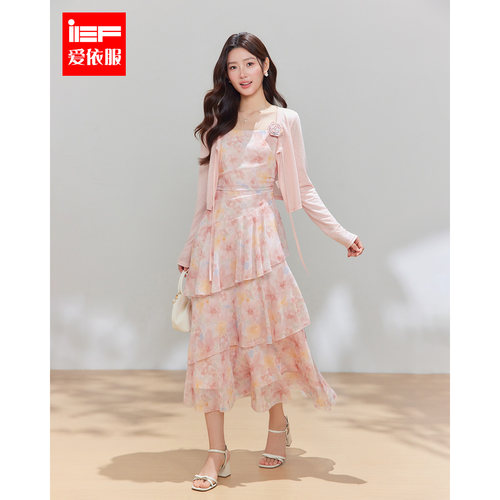IEF/爱依服2026夏秋新款法式甜美温柔风碎花吊带裙开衫时尚套装