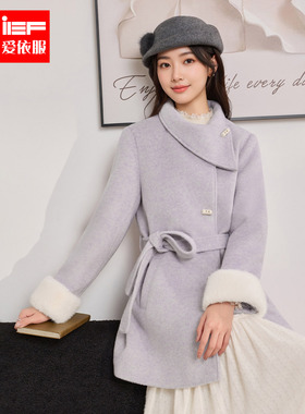 IEF/爱依服2025新款冬季新款法式气质感时尚呢绒加厚中长款外套