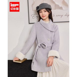 新款 冬季 法式 气质感时尚 外套 IEF 呢绒加厚中长款 爱依服2025新款
