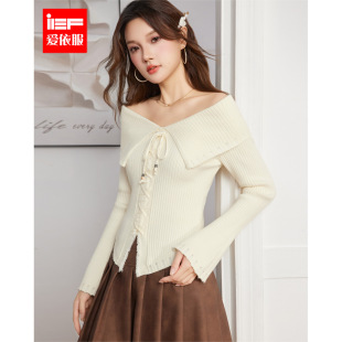 纯欲性感一字肩设计修身 新款 显瘦百搭毛织上衣 爱依服2025秋季 IEF