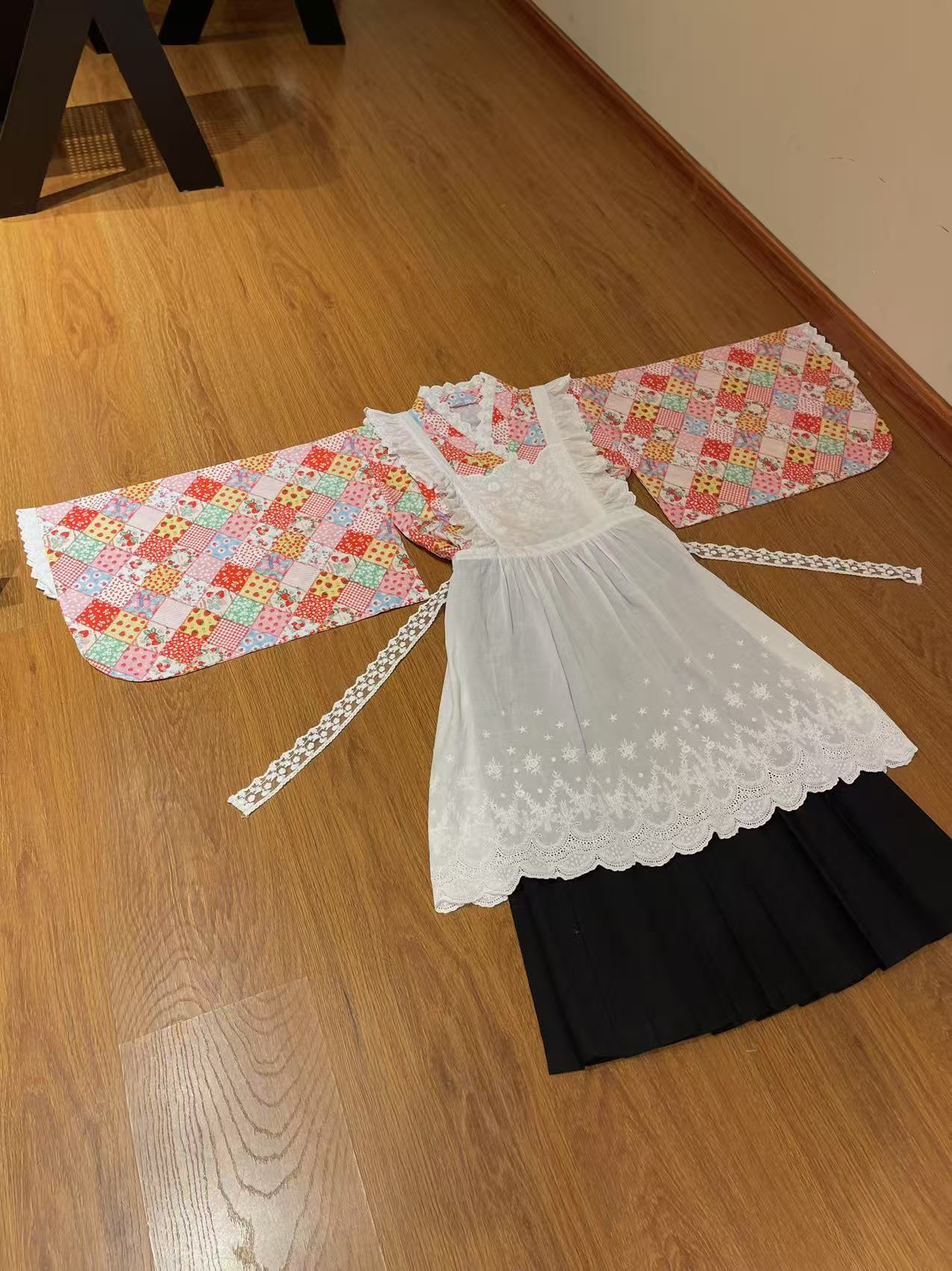 鹿屿亚萌昭和和风印花小女仆和风感浴衣开襟可爱少女心古着感套装