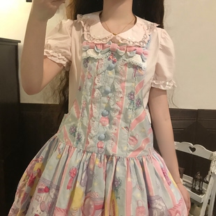 鹿屿【草莓塔】lolita纯棉花瓣领蕾丝短袖衬衫洛丽塔内搭lo裙内搭