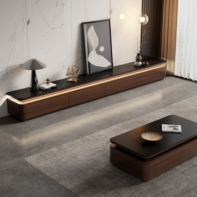 岩板电视柜茶几组合小户型客厅氛围灯现代简约地柜储物柜电视机柜