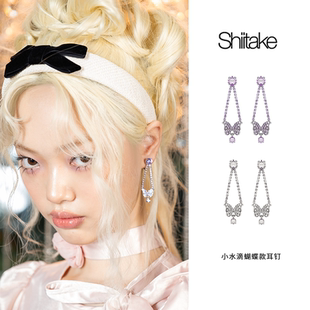 Shiitake 小水滴蝴蝶链条耳钉原创小众设计时尚百搭耳夹女
