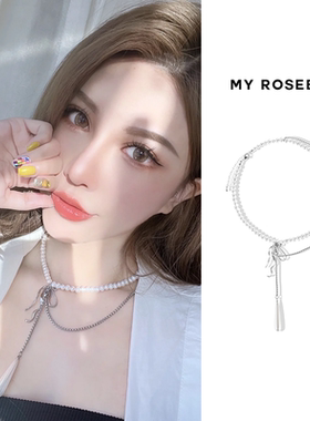 MyRosebar蝴蝶结珍珠吊坠项链