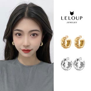 LeLoup雅典娜耳环十字纹耳圈优雅气质ins简约高级感原创设计耳夹