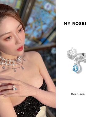 MyRosebar蝴蝶结珍珠蓝钻戒指