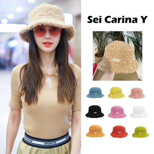 女日系秋冬保暖盆帽 Y羊羔毛渔夫帽baby热巴喜哥同款 Sei Carina