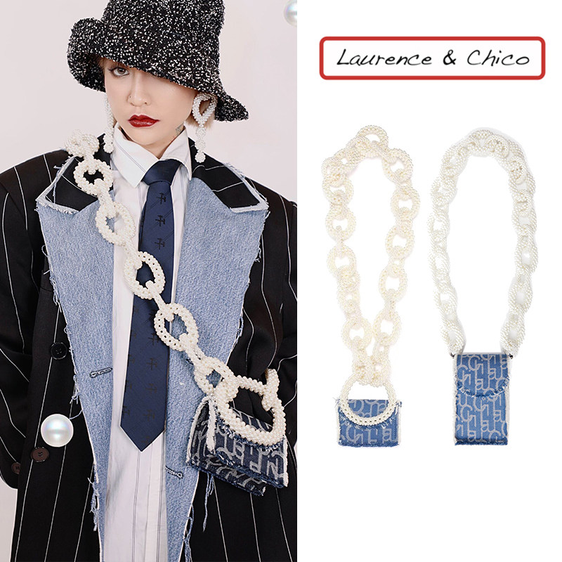 左岸潇刺绣牛仔mini珍珠包