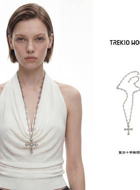TrekioWood 复古十字架项链复古小众时尚毛衣链silent cross