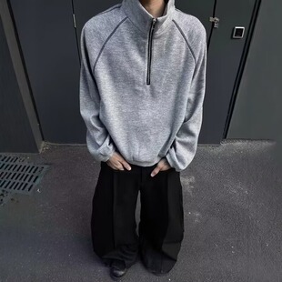 半拉链卫衣男2025春秋新款美式复古廊型重磅潮牌宽松休闲立领外套