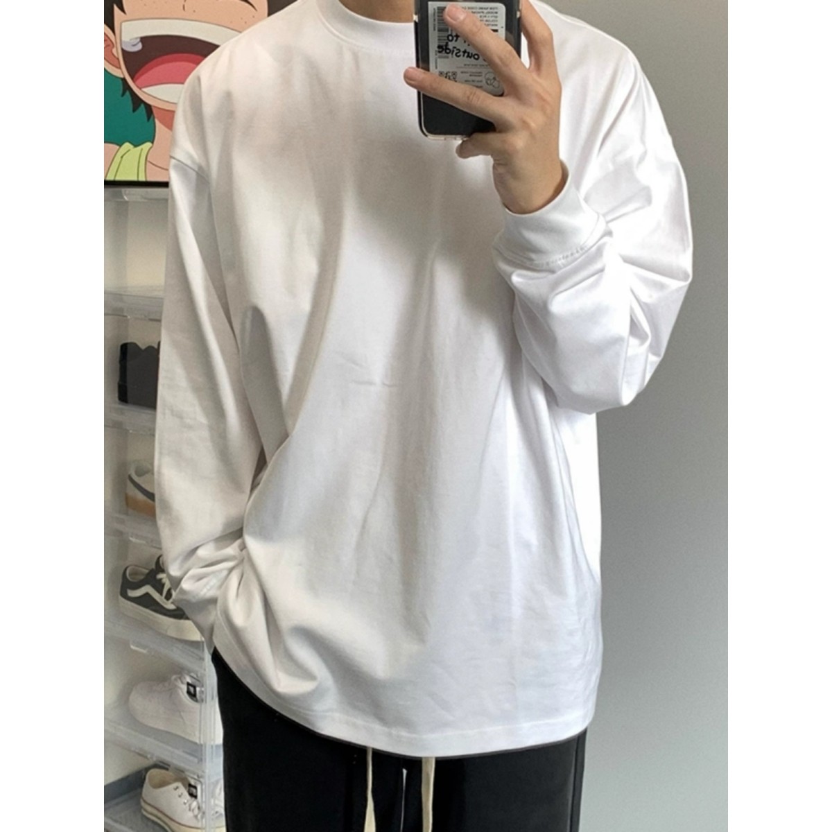 280g重磅小领口长袖T恤男纯棉春秋基础款白色2025秋冬内搭打底衫