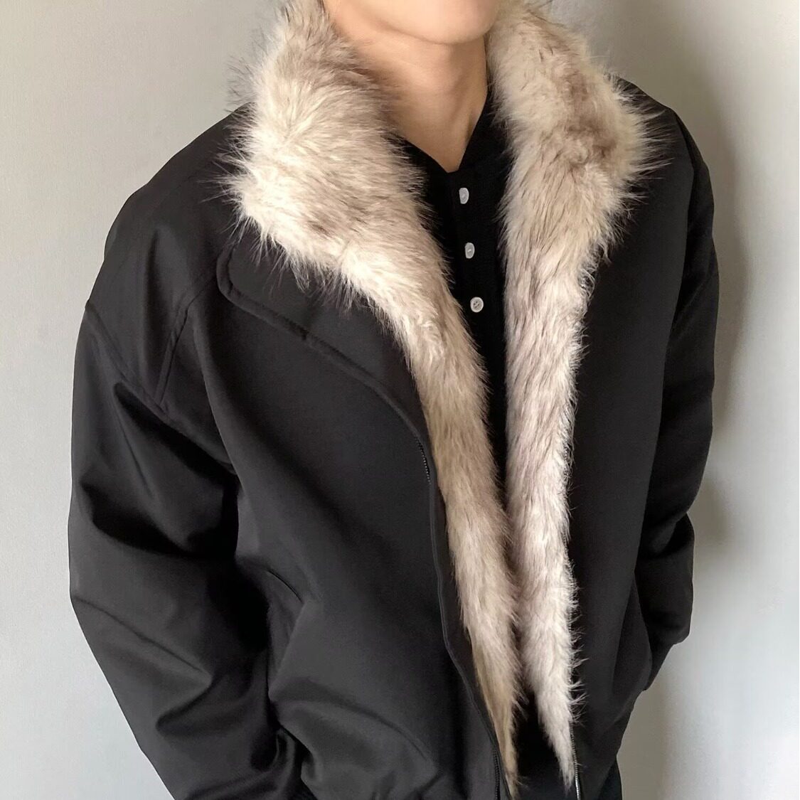 美式高街座山雕棉服男款冬季加厚连帽毛领外套高级感痞帅夹克棉衣