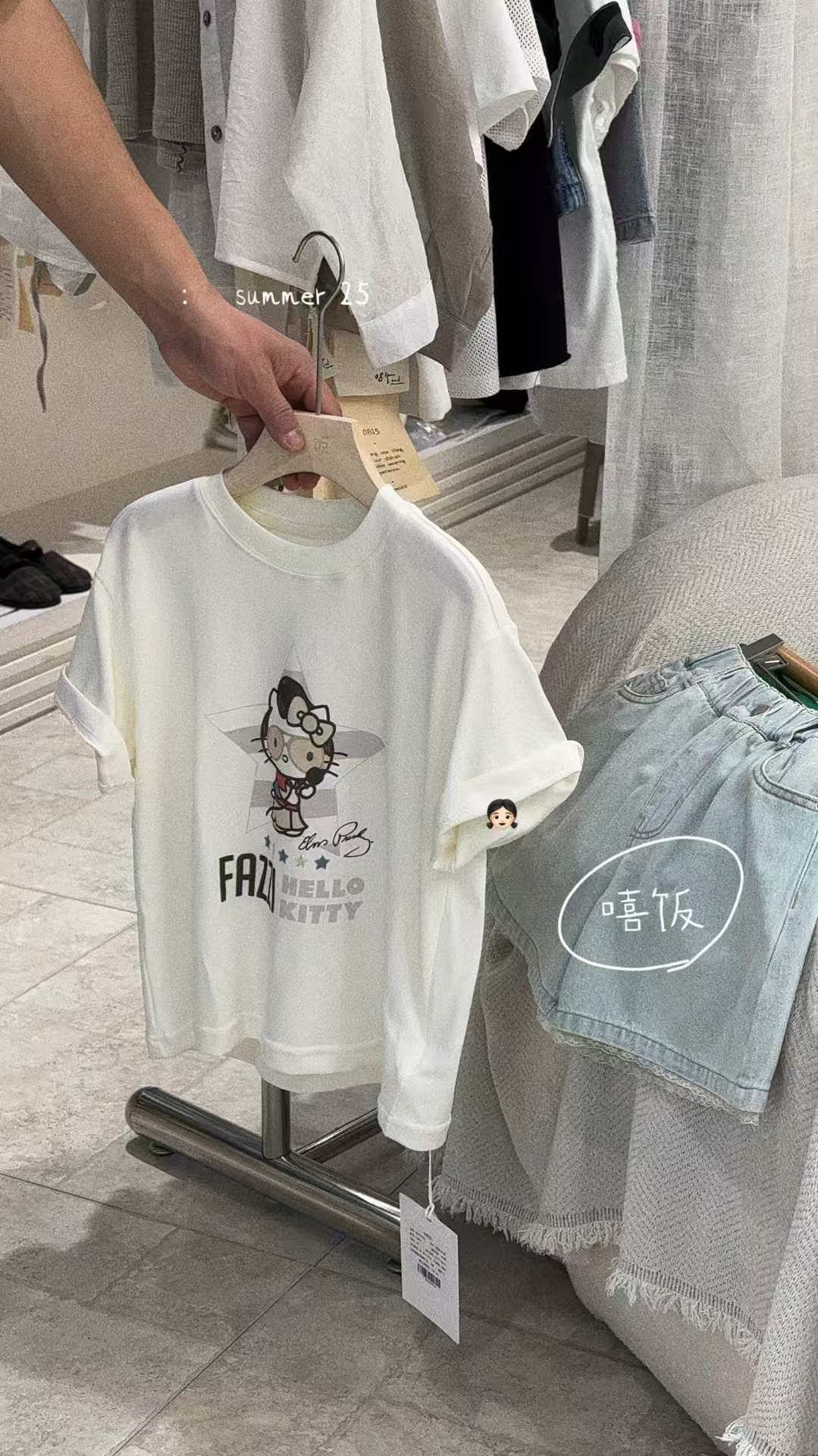 韩国品牌童装法吱2025夏款新女童kity涂鸦牛仔裤洋气百搭休闲裤潮