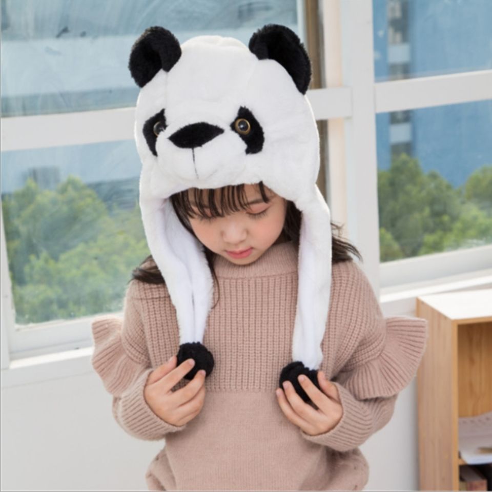 秋冬卡通熊猫帽子 成人毛绒耳朵帽 儿童帽子韩版可爱女帽冬天保暖