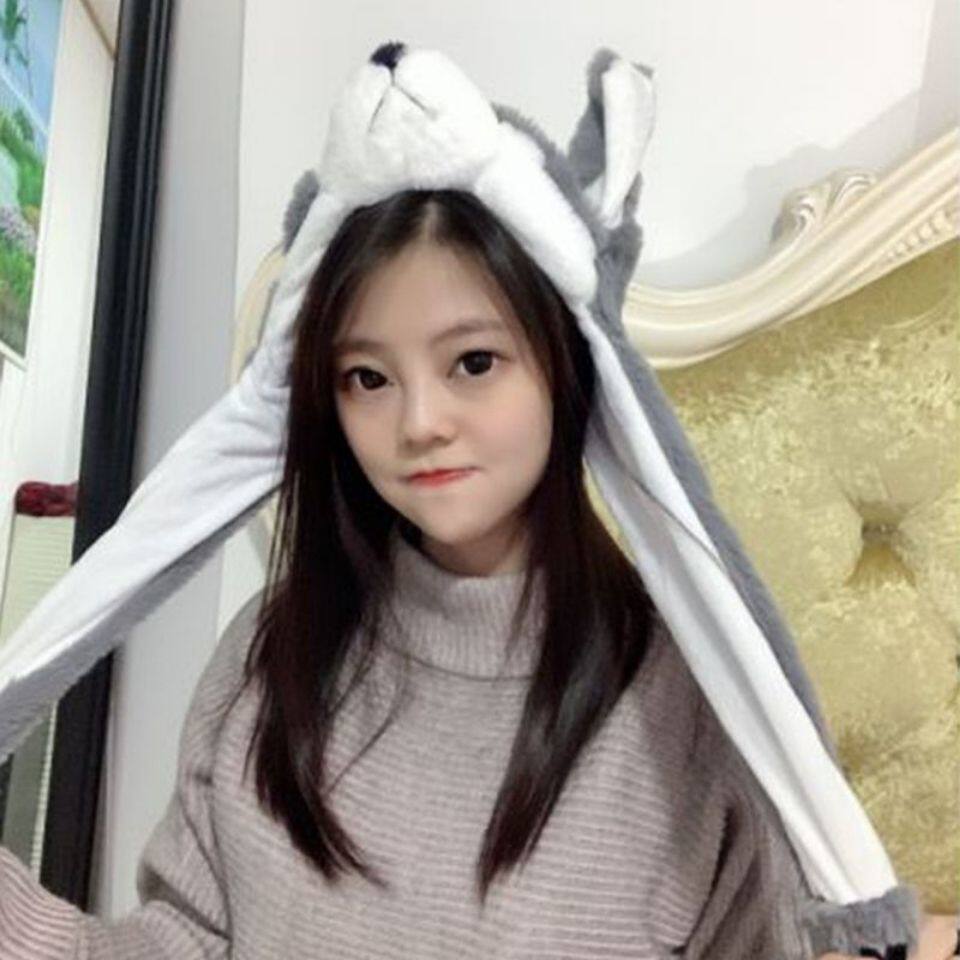 哈士奇耳朵会动的帽子可爱抖音网红冬季保暖帽小狗狗耳朵帽子会动