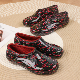 下雨天加绒塑胶水鞋 女保暖工作雨靴防滑胶鞋 宝防水雨鞋 加厚低帮元