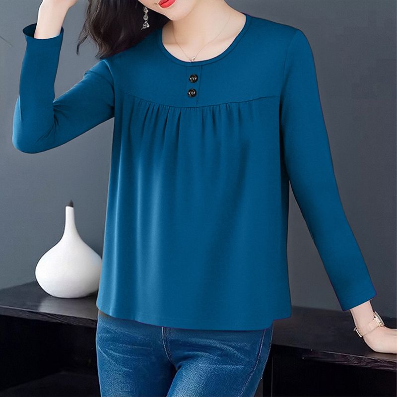 宽松大码女装圆领春秋季新款休闲家居服长袖打底衫上衣时尚ins潮