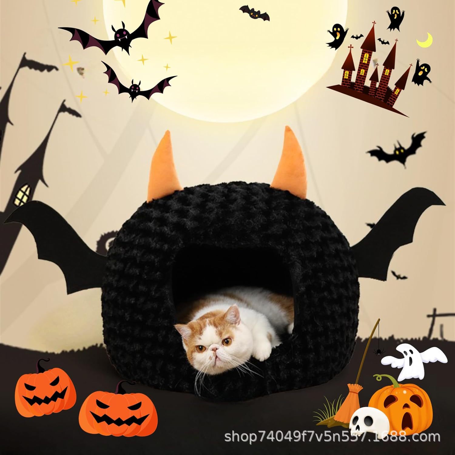 可洗黑色蝙蝠形柔软猫窝