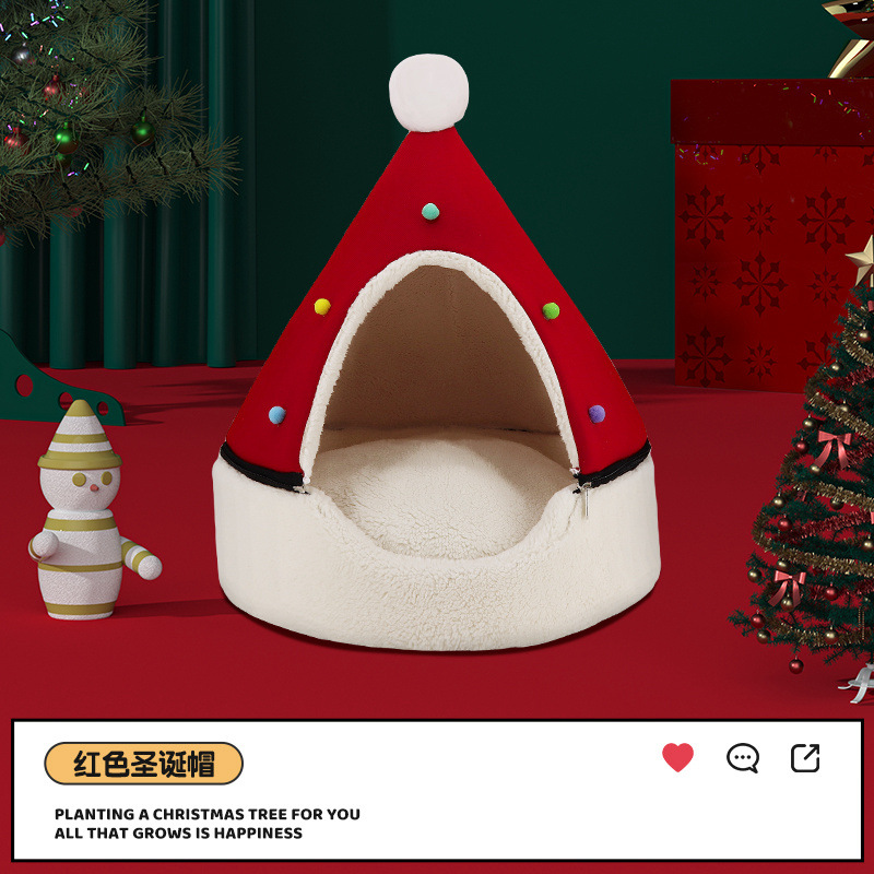圣诞帽猫窝冬天保暖小型犬