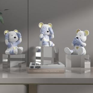 创意不看不听不说爱心熊桌面摆件电视柜酒柜玄关装饰品乔迁新房礼