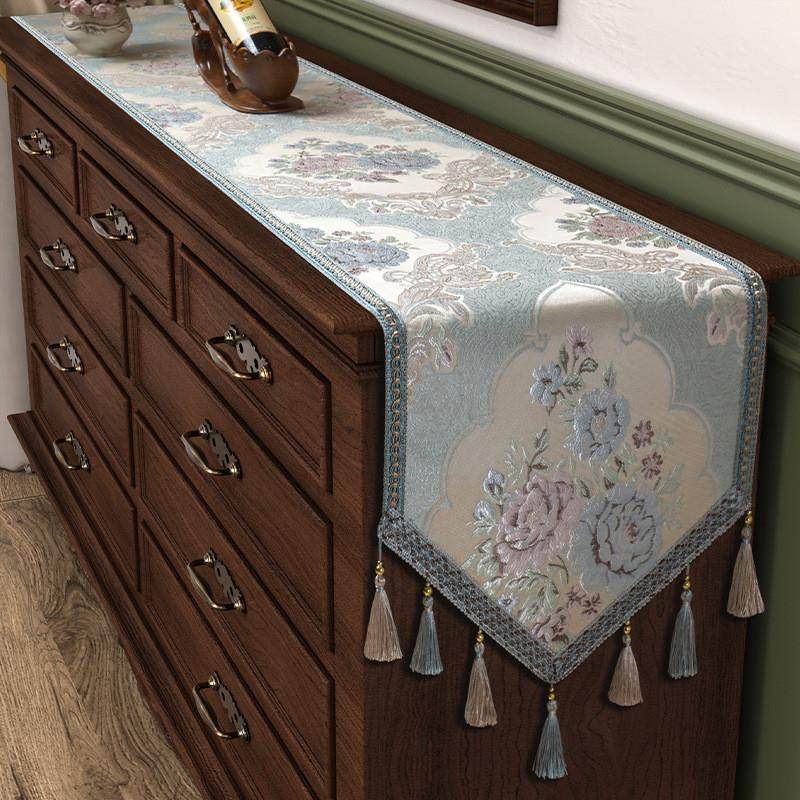 桌旗法式复古轻奢盖布家用美式高级感盖巾高端酒店电视柜长条桌布